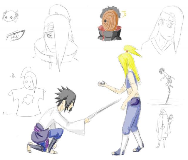 Sasuke vs. Deidara doodles